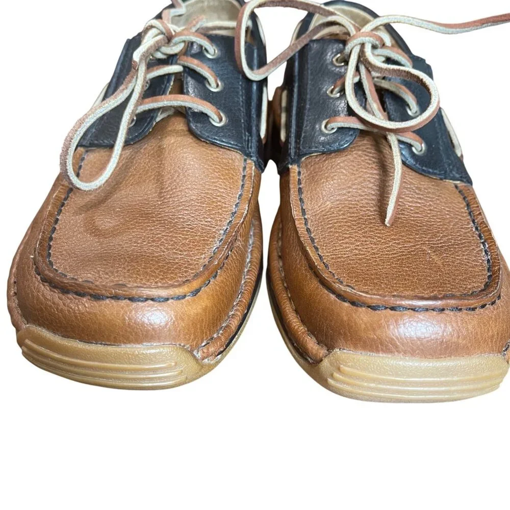 Red Wing Leather Boat Shoes‎ Men's Size 8.5D Tan and Blue Lace Loafers Casual
